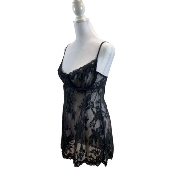 Victorias Secret Black Sheer Floral‎ Lace Lingerie Nightgown Size 36C - Picture 5 of 9